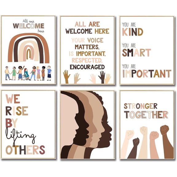 Rainbow Canvas Poster Diversity Posters for Classroom Decor,Motivational Posters for Classroom , Diversity Kindness Posters Sign for Kids Nursery Homeschool Kindergarten Unframed 8x10 inches