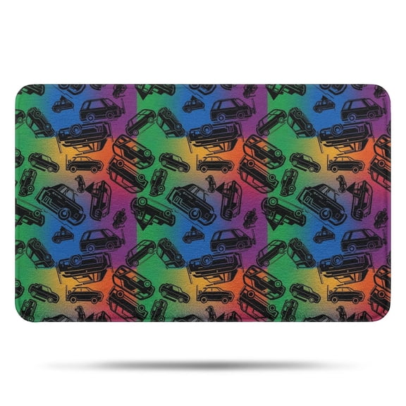Rainbow Car Silhouette Pattern Bathroom Rugs Mat,Non Slip Microfiber Bathroom Rug,Rubber Backing,Soft Bathroom Mats for Bathroom Floor,Tub and Shower,17x27in(43x68cm)