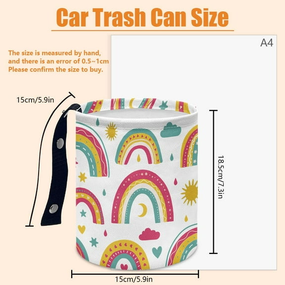 Rainbow Car Trash Can Waterproof Garbage Can Car Seat Back Hanging Garbage Bag Portable Camping Rubbish Bin Storage Bag Collapsible Trash Container (5.9" W 7.3" H)