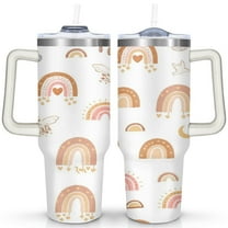 Rainbow Cartoon 40 Oz Tumbler with Handle Lid and Straw, Stainless Steel Double Walled Vacuum Insulated Cup, Cute Anniversary Wedding Birthday Gifts Tumbler for Women Men Friends Outdoor Indoor