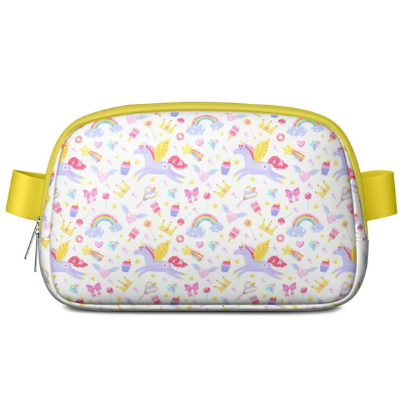 Rainbow Cartoon Belt Bag – Cute Unicorn Print Waist Pack for Women with Durable Zipper Pockets, Adjustable Strap and Partitioned Main Bag