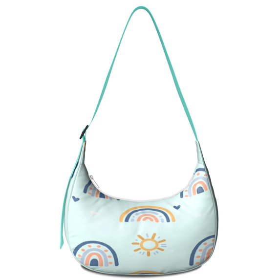 Rainbow Cartoon Crescent Crossbody Bag for Office Workers Moon Shoulder Bag for Outdoor Activity