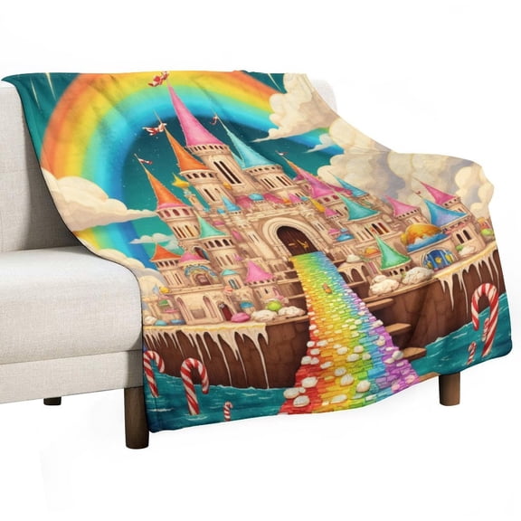 Rainbow Castle in Candy Land Blanket Soft Cozy Flannel Blanket for man women