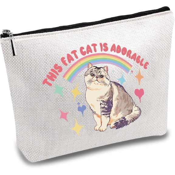 Rainbow Cat Canvas Pouch Gift Makeup Bag Metal Zipper Portable Collection Bag Multipurpose Rectangle Storage Bag for Outdoor Vacation Travel Cosmetics Tool Toiletry Organizer 7x10 in for DIY