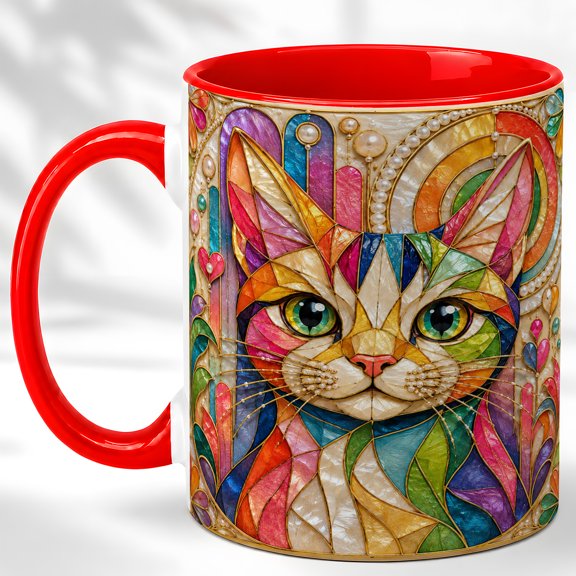 Rainbow Cat Face Coffee Mug, Colorful Pet Mug, Ceramic 11 oz