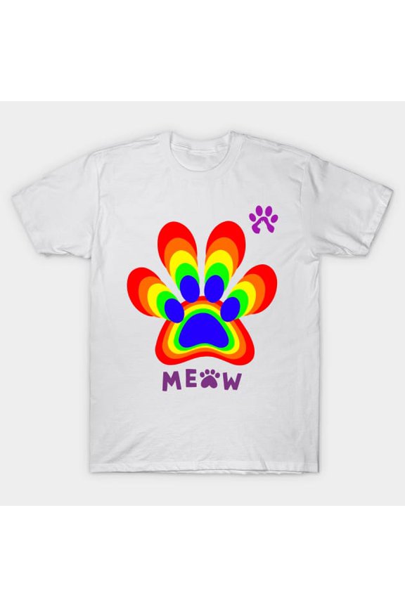 Rainbow Cat Paw Colorful Kitten Paws Retro Pet Lover Pride Graphic H020 Unisex T-Shirt, Up to 5XL