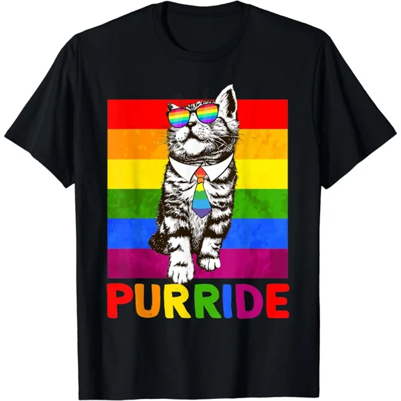 Rainbow Cat Pride Cool Shades Community Love Unisex T-Shirt, up to size 5XL