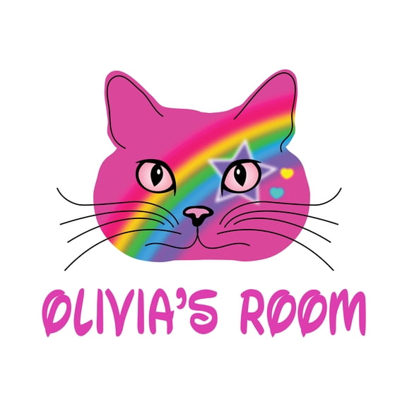 Rainbow Cat Wall Vinyl Decal - Custom Name Wall Vinyl Sticker - Nursery wall Decor- Personalised Name Adhesive Animals Sticker for Kids.-Size : 10" x 8".