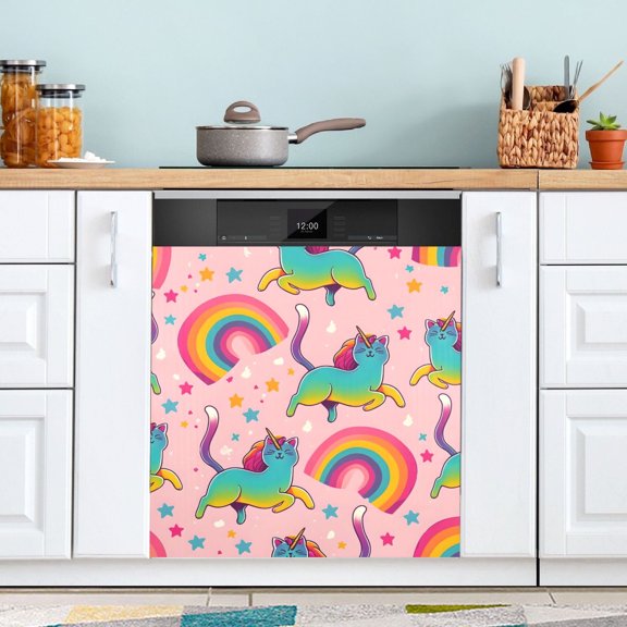 Rainbow Cats Unicorns Dishwasher Magnet Cover Magnetic Fridge Door Cover Home Kitchen Decor 23"x 26"