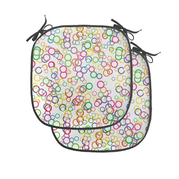 Rainbow Chair Seating Cushion Set of 2, Circles Rainbow Party Gatherings Summertime Joy Spectrum Round, Seat Pads for Office with Anti-slip Backing, 16"x16", Lavender Salmon, by Ambesonne
