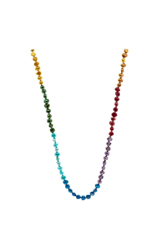 Rainbow Dyed Cultured Freshwater Baroque Pearl Endless Necklace, 36", for Adults