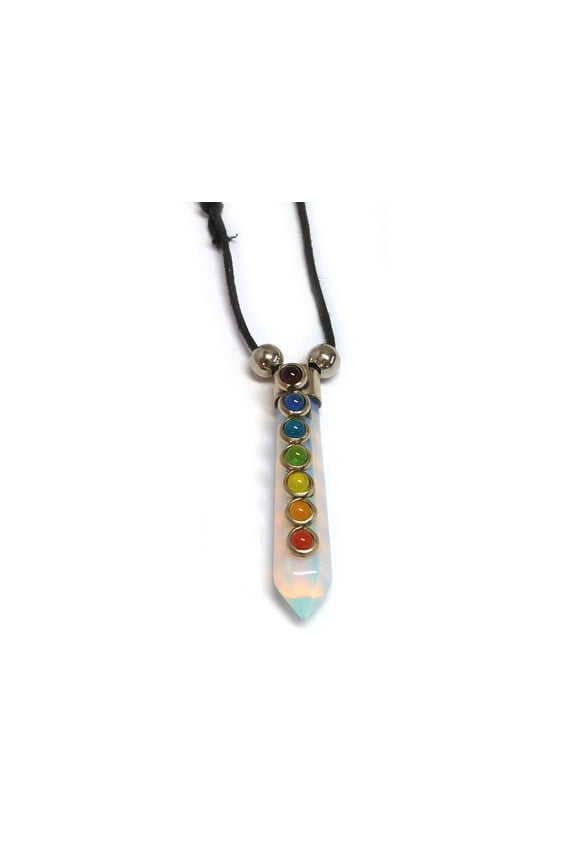 Rainbow Chakra Seed Beaded Hexagonal Healing Gemstone Crystal Point Pendant Adjustable Necklace - Womens Fashion Handmade Jewelry Boho Accessories