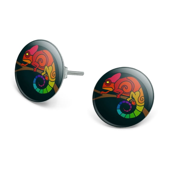 Rainbow Chameleon Novelty Silver Plated Stud Earrings