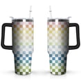 thumbnail image 1 of Rainbow Checkerboard 40oz Stainless Steel Vacuum Insulated Tumbler with Lid and Straw Gifts for Mom Friend Sister Grandma, 1 of 7