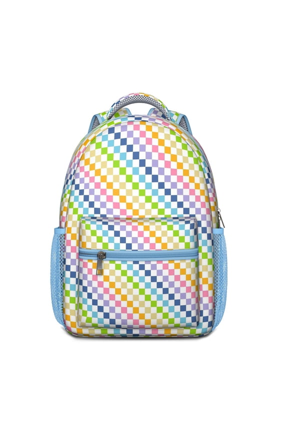 Rainbow Checkerboard Backpack for School,Cute School Bag,Schoolbag with Adjustable Shoulder Straps & Padded Back,15.3"x11"x6.7"