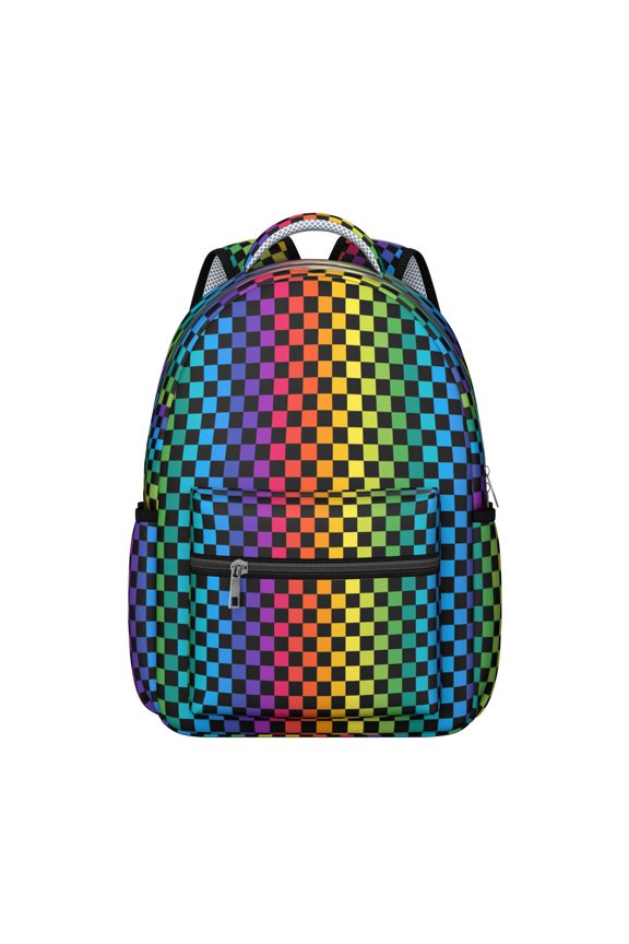 Rainbow Checkerboard Backpack for School,Cute School Bag,Schoolbag with Adjustable Shoulder Straps & Padded Back,15.3"x11"x7.1".﻿