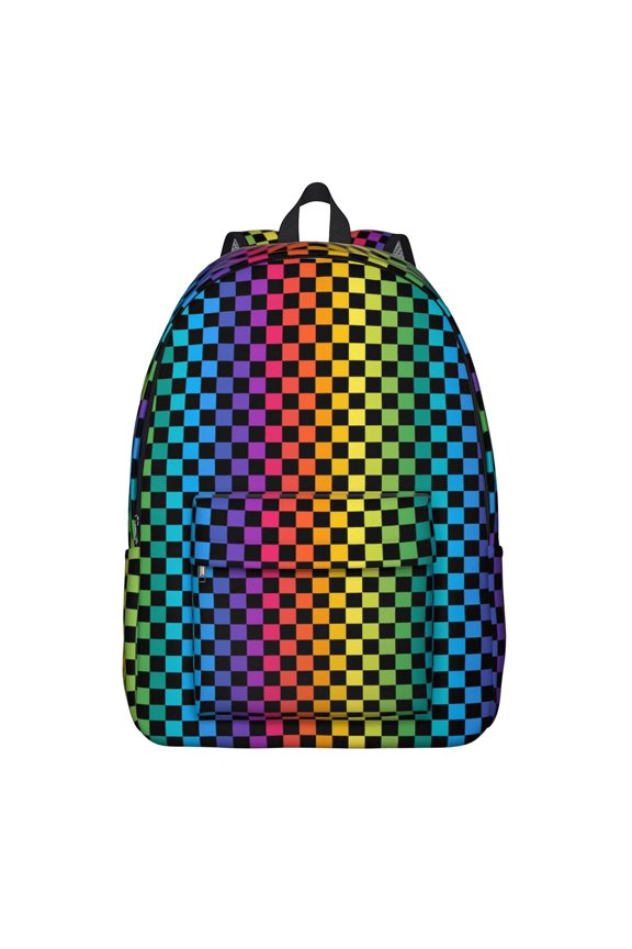 Rainbow Checkerboard Backpack for School,Cute School Bag,Schoolbag with Adjustable Shoulder Straps & Padded Back,15.7"x11.8"x5.5"