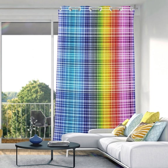 Rainbow Checkered Blackout Curtains 84"x52" Thermal Insulated Curtain 1 Panel