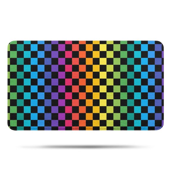 Rainbow Checkered Pattern Bathroom Rugs Mat,Non Slip Microfiber Bathroom Rug,Rubber Backing,Soft Bathroom Mats for Bathroom Floor,Tub and Shower,17x30in(43x75cm)