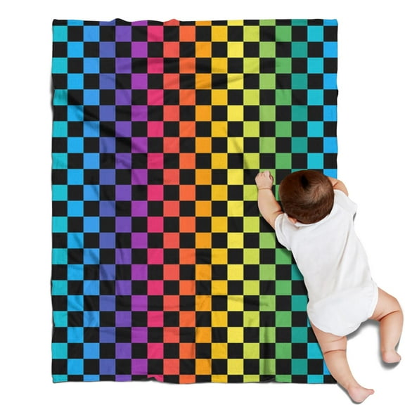 Rainbow Checkered Pattern Blanket,Comfortable Soft Flannel Throw Blanket,All Season,Warm Lightweight Blankets for Sofa Bed Couch Living Room Chair,30"x40"