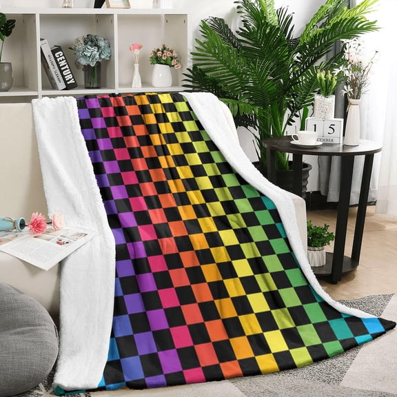 Rainbow Checkered Pattern Blanket,Comfortable Soft Flannel Throw Blanket,All Season,Warm Lightweight Blankets for Sofa Bed Couch Living Room Chair,50"x60"