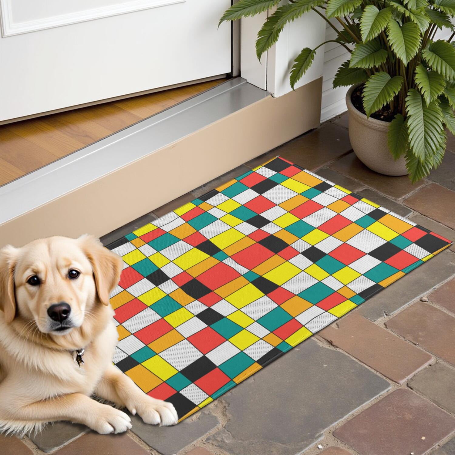Rainbow Checkered Pattern Door Rugs,Washable Non Slip Door Mats Indoor