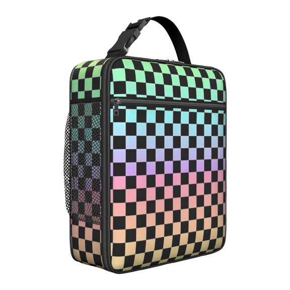Rainbow Checkered Pattern Insulated Lunch Bag for Men Women,Waterproof Lunch Box for Work,Picnic or Travel,Thermal Insulation,10.63x9.06x3.54 Inches