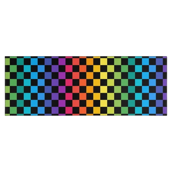 Rainbow Checkered Pattern Kitchen Rug Mat,Kitchen Runner Rugs Non Skid Washable,Decorative Kitchen Floor Mats for Kitchen,Sink,Laundry,17"X47"