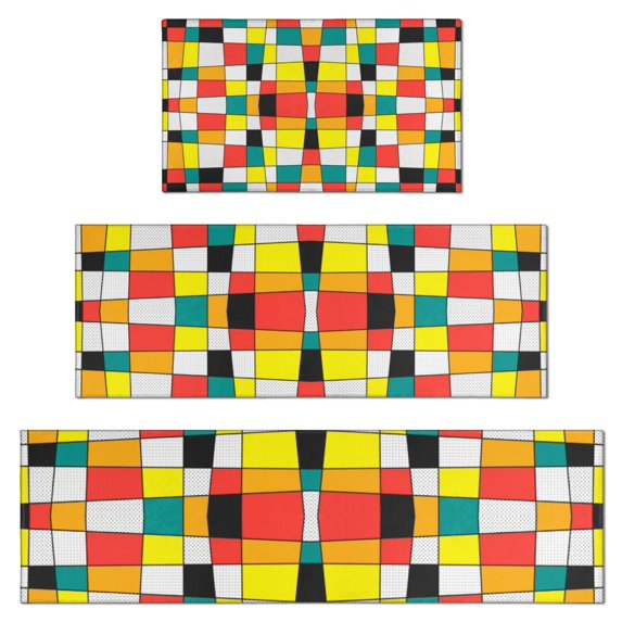 Rainbow Checkered Pattern Kitchen Rugs Sets Of 3,Kitchen Runner Rugs Non Skid Washable,Decorative Kitchen Floor Mats for Kitchen,Sink,Laundry,17"x30"+ 17"x47" + 17"x59"