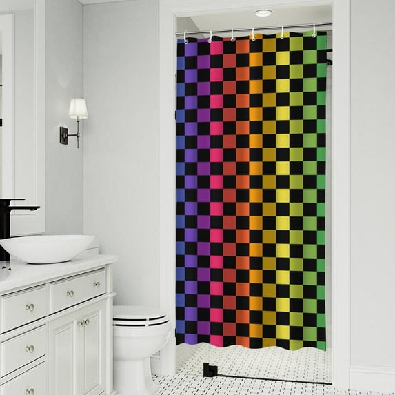 Rainbow Checkered Pattern Shower Curtain 36"x72" ,Bathroom Decorative Shower Curtains Set with 12 Hooks,Modern Waterproof Washable Shower Curtain