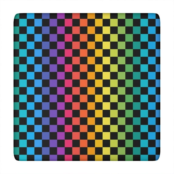 Rainbow Checkered Pattern Square Fitted Tablecloth with Elastic Edge,Square Table Cover,Washable Elastic Table Cover for Home Kitchen Party Decor 34"x34"