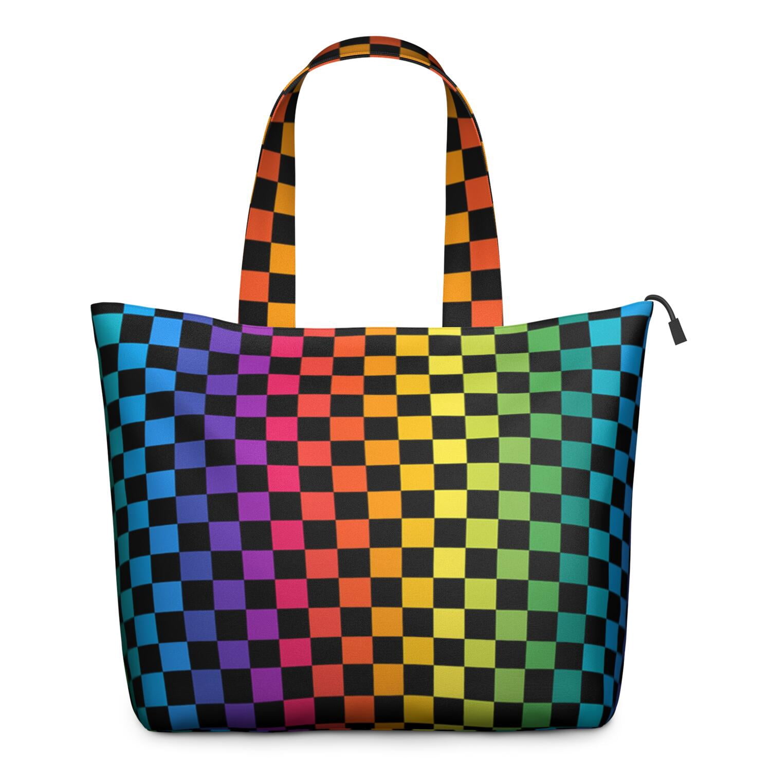 Rainbow Checkered Pattern Travel Tote Bags for Women Carry On,Large Weekender Bags for Women Travel,Multi Functional Duffle Bag for Work,Shopping,Sports