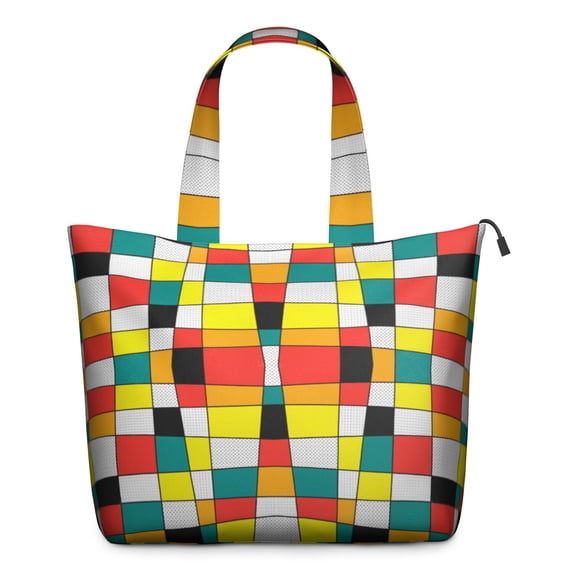 Rainbow Checkered Pattern Travel Tote Bags for Women Carry On,Large Weekender Bags for Women Travel,Multi Functional Duffle Bag for Work,Shopping,Sports