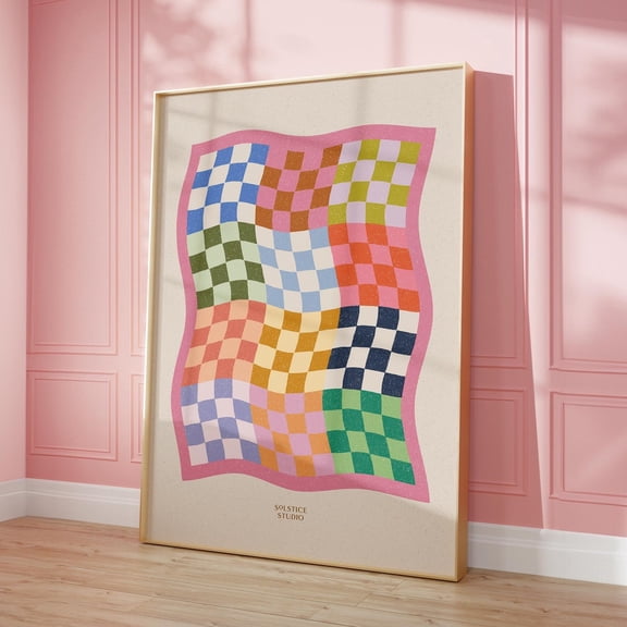 Rainbow Checkered Print Art Trendy Wall Art Pastel Room Decor Pink & Green Poster 70S Poster Hippy Art Retro Poster Art