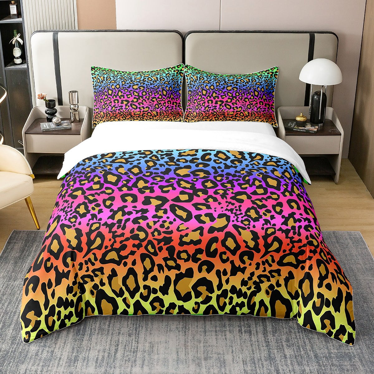 Pink Cheetah Leopard Pattern Print Duvet Cover Bedding Set