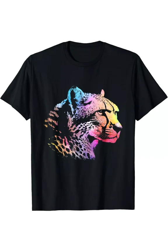 Rainbow Cheetah Face Wildlife Safari Zookeeper Animal Support Unisex T-Shirt, up to size 5XL