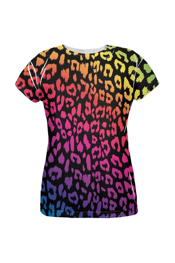 Rainbow Cheetah Print All Over Womens T-Shirt - X-Large