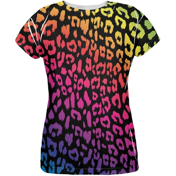 Rainbow Cheetah Print All Over Womens T-Shirt - X-Large