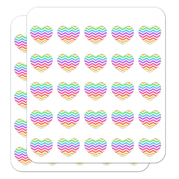 Rainbow Chevrons Zigzag Pattern Heart Shaped Planner Calendar Scrapbook Craft Stickers