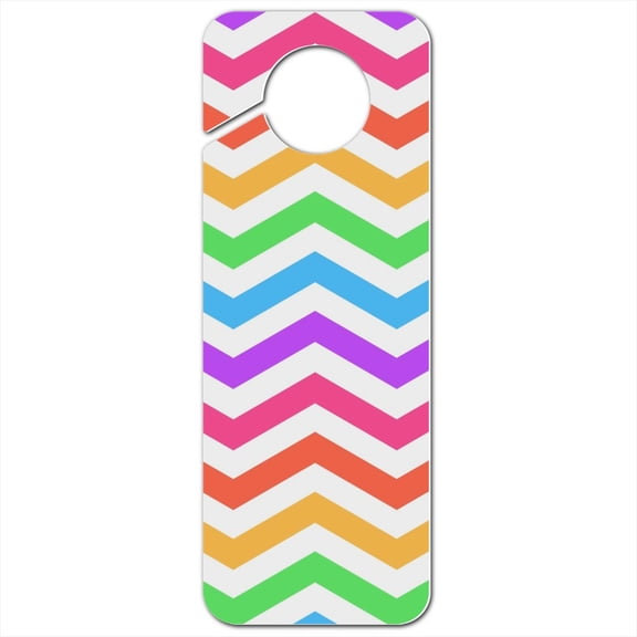 Rainbow Chevrons Zigzag Pattern Plastic Door Knob Hanger Sign