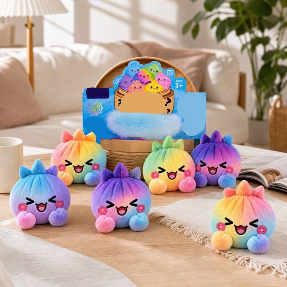 Rainbow Christmas Dumpling Plush Toy Blind Box, Random Cute Bao Stuffed Doll with Button Cheeks, Novelty Party Favors Gifts for Kids Boys Girls