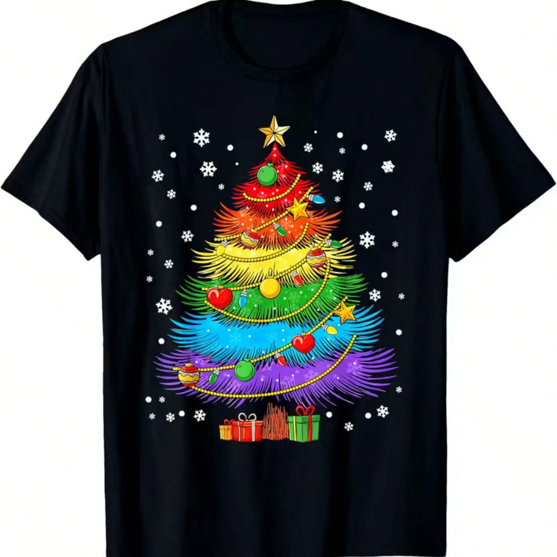 Rainbow Christmas Tree Graphic Cotton Tee Shirt - Walmart.com