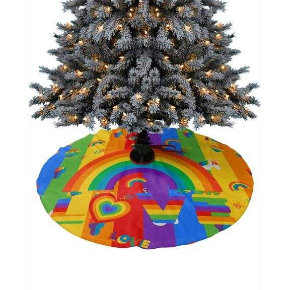 Rainbow Christmas Tree Skirt 36 Inches Large Christmas Skirt Tree, Watercolor Colorful Art Striped Tree Skirt Christmas Decorations for Fireplace Party Holidays Indoor Outdoor