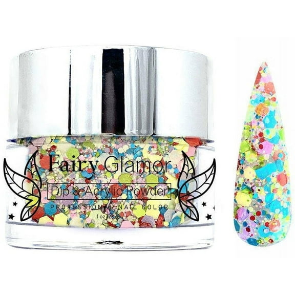 Rainbow Chunky Glitter Dip and Acrylic Nail Powder - Rainbow Cake - Fairy Glamor