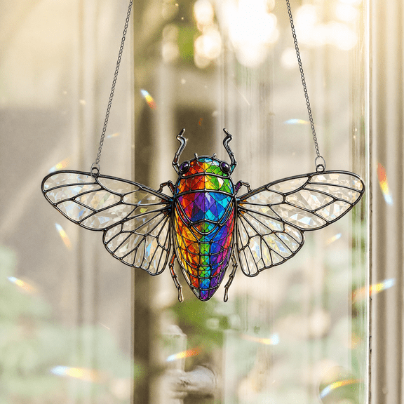 Rainbow Cicada Holographic Acrylic Window Ornament Prism Sun Catcher Gift