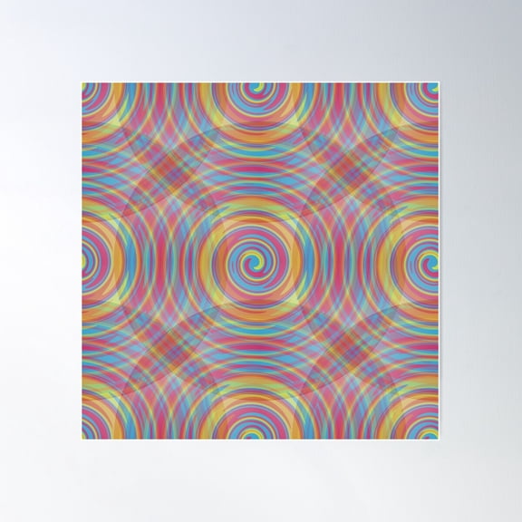 Rainbow Circles Overlapping Pattern Poster Wall Art, Modern Wall Decor For Living Room Bedroom, 24x24 UNFRAMED
