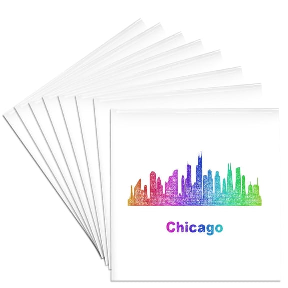 3drose, Rainbow City Skyline of Chicago, Illinois, Set of 8 Ceramic Tile Coasters