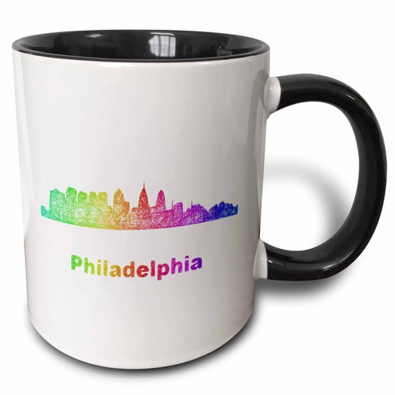 3drose, Rainbow City Skyline of Philadelphia, Pennsylvania, 15oz Two-tone Black Mug