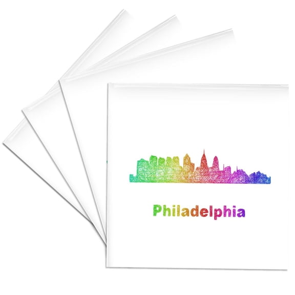 3drose, Rainbow City Skyline of Philadelphia, Pennsylvania, Set of 4 Ceramic Tile Coasters
