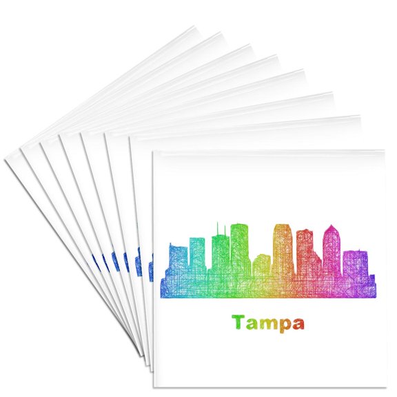 3drose, Rainbow City Skyline of Tampa, Florida, Set of 8 Ceramic Tile Coasters
